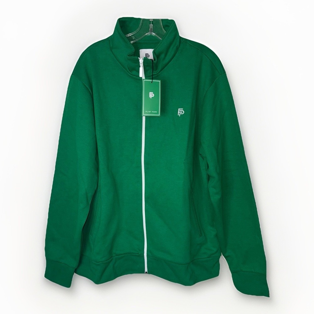 NWT Flint Park Green Full Zip Jacke Menst XL Athleisure Track Jacket Tennis Golf